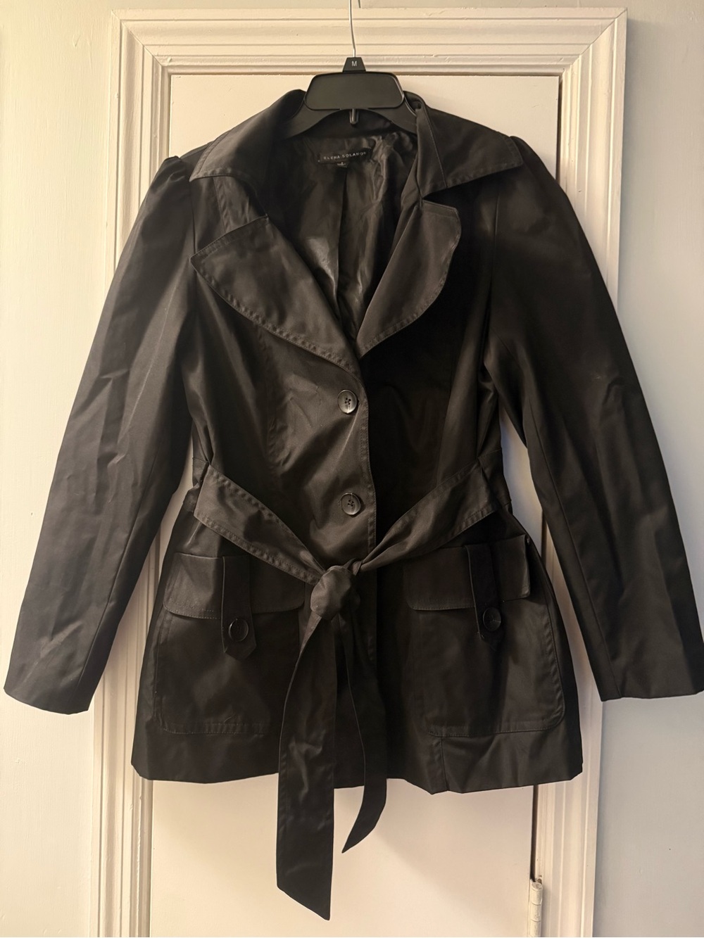 Elena Solano Black Belted Trench Rain jacket sz L